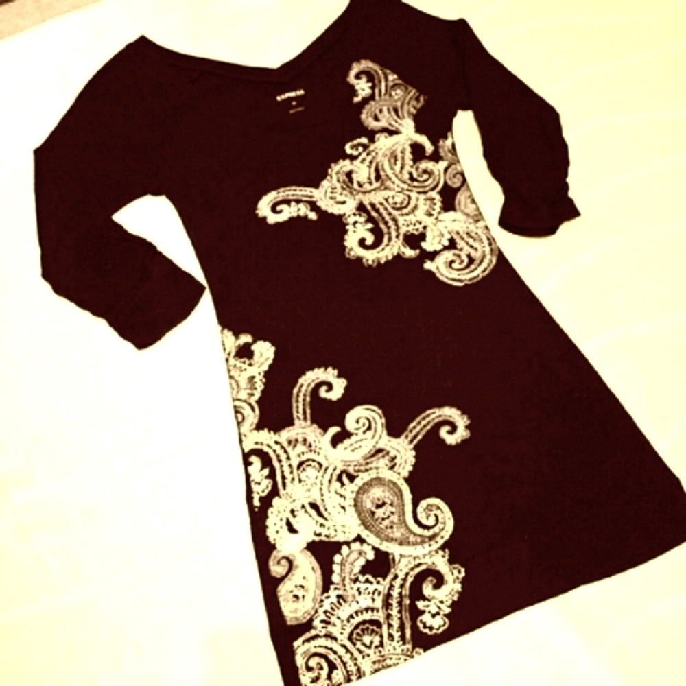 BLACK MINI DRESS with GOLD ACCENTS and RUCHED CUFFS by EXPRESS in SIZE XS
